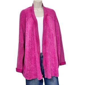 Blue Buttercup Pink Waffle Knit Acid Wash Open Cardigan Oversize Size Small